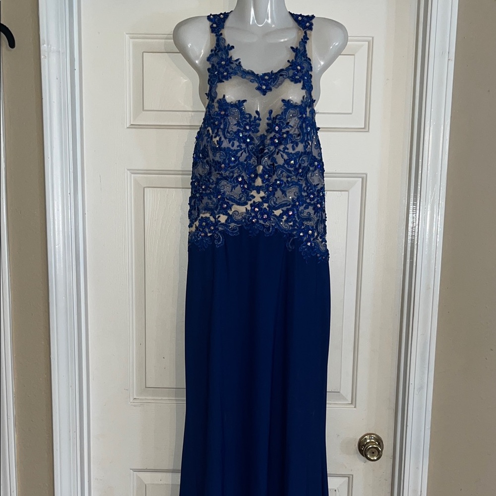 Beaded Navy Blue Formal Evening Gown